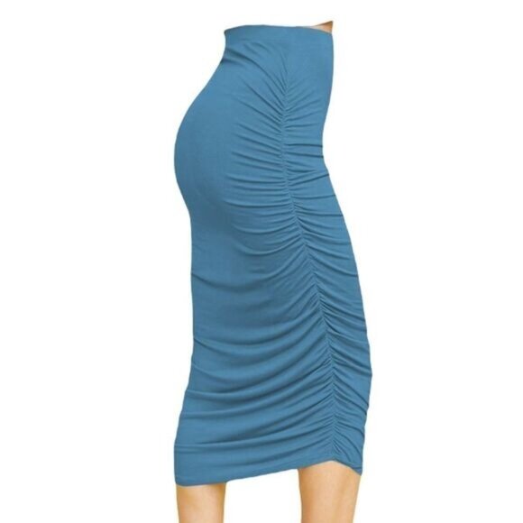 Johnny Fit Ruched High Waist Long Maxi‎ Skirt with Side Shirring - Picture 1 of 5